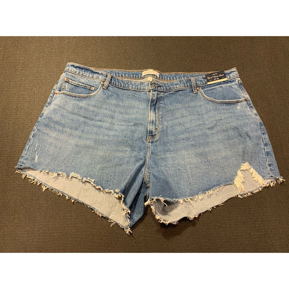 New Abercrombie & Fitch Curve Love 4in Mom Short High Rise Blue Denim Sz 37/24‎
